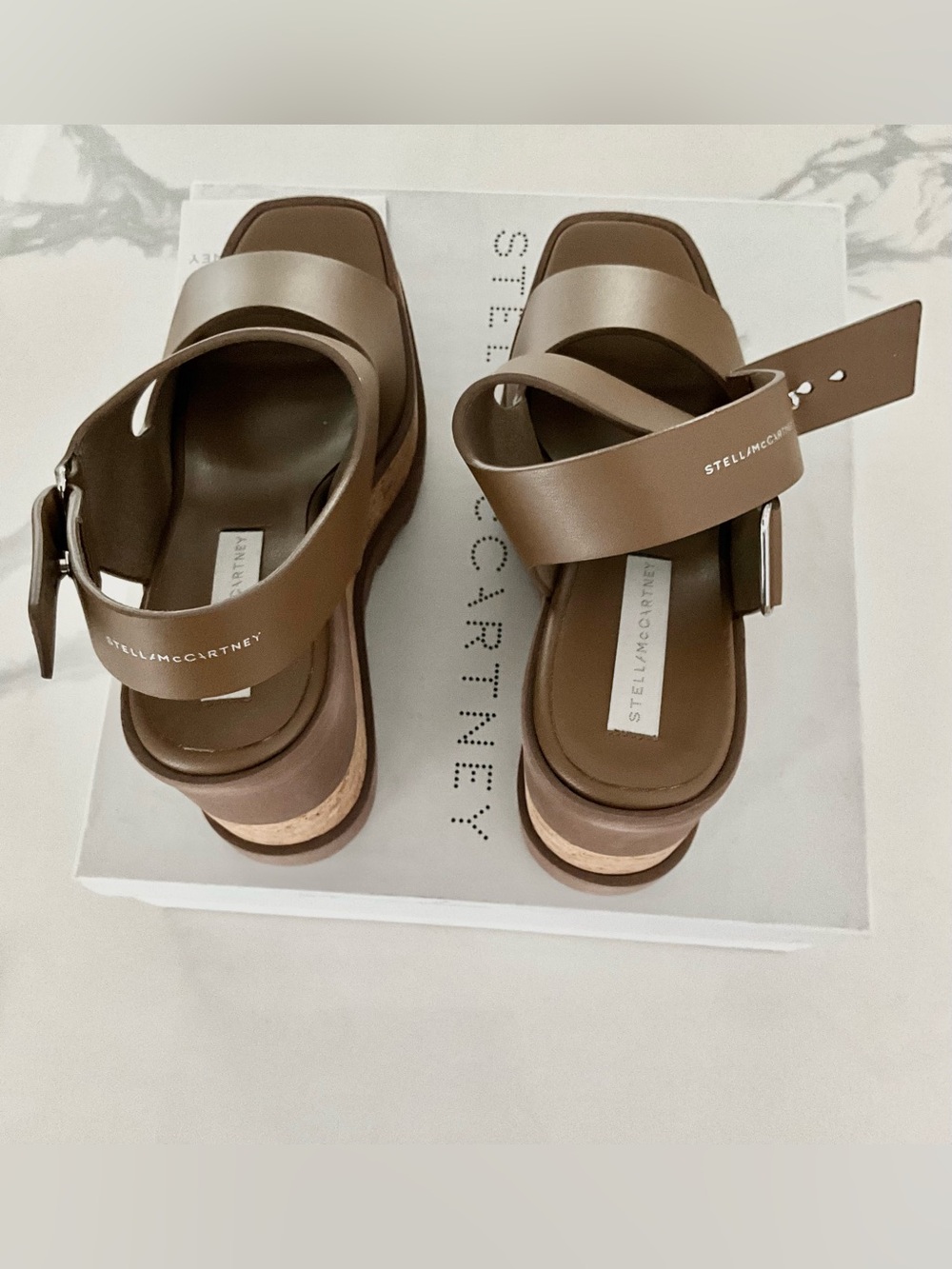 Stella McCartney Sneak Elyse Platform Sandals Hazelnut Cork Wedge - Picture 3 of 7